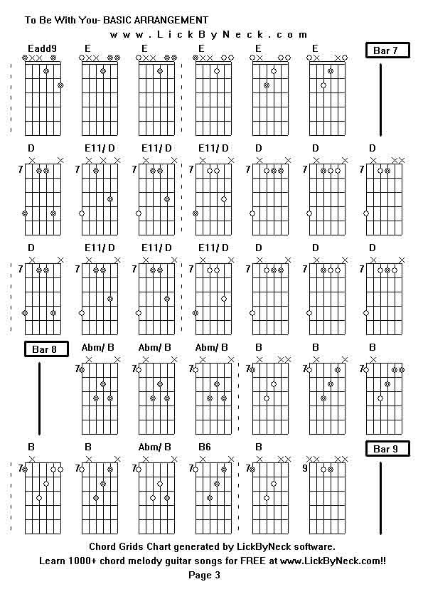 Chord Grids Chart of chord melody fingerstyle guitar song-To Be With You- BASIC ARRANGEMENT,generated by LickByNeck software.